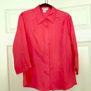 COLDWATER CREEK Large melon linen blouse snap Top